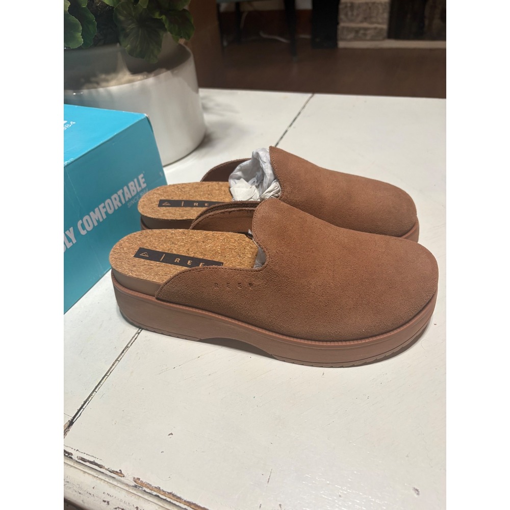 Reef Vista Skye Walnut Suede Platform Mules Clogs Brown Womens 10 CJ8748 - Picture 4 of 7